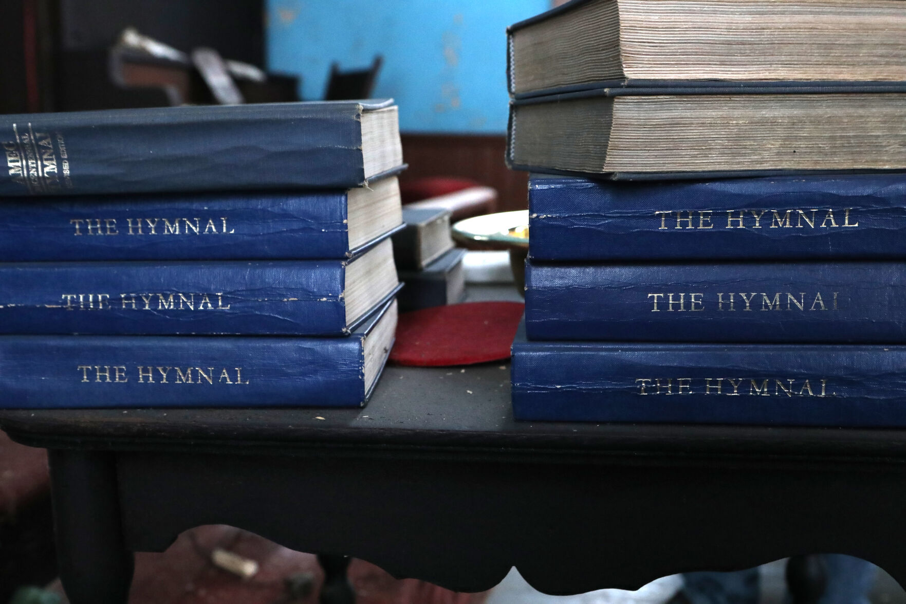 Hymnals sit in Anna Bell Chapel